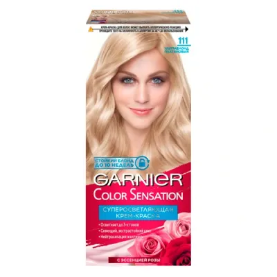 Garnier Color Sensation Garnier Sochlar uchun chidamli krem-bo'yoq Color Sensation Rang Hashamati, № 111, Ultra blond, Platinali, 110 ml