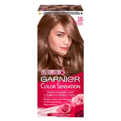 Garnier Color Sensation Garnier Sochlar uchun chidamli krem-bo'yoq Color Sensation Rang Hashamati, № 7.12, Marvaridsimon-kulrang blond, 110 ml