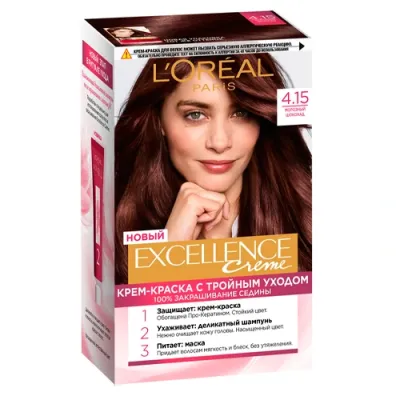L'Oreal EXCELLENCE CREME soch bo'yog'i, ton 4.15, muzsimon shokolad