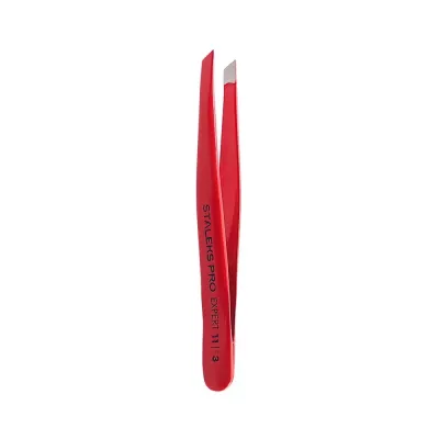 Staleks Pro Expert Пинцет для бровей Expert 11 Type 3r (широкие скошенные кромки), красный
