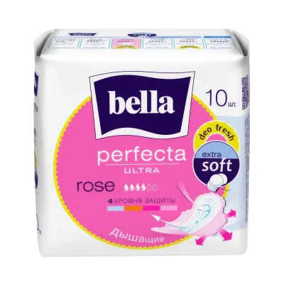 Bella Прокладки женские впитывающие многослойные с фиксирующим клеевым слоем Perfecta Ultra Rose DEO FRESH, 10 шт в полиэтиленовой упаковке