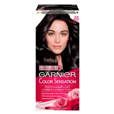 Garnier Color Sensation Garnier Sochlar uchun chidamli krem-bo'yoq Color Sensation Rang Hashamati, № 2.0, Qora brilliant, 100 ml