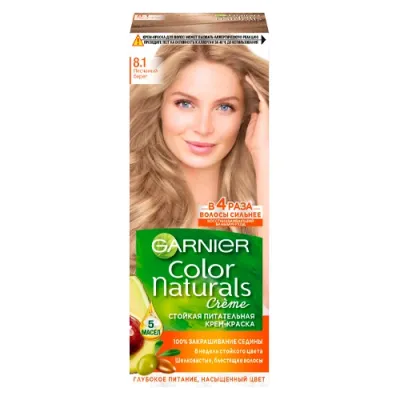 Garnier Color Naturals Garnier Sochlar uchun chidamli oziqlantiruvchi krem-bo'yoq Color Naturals, ton 8.1, Qumli sohil