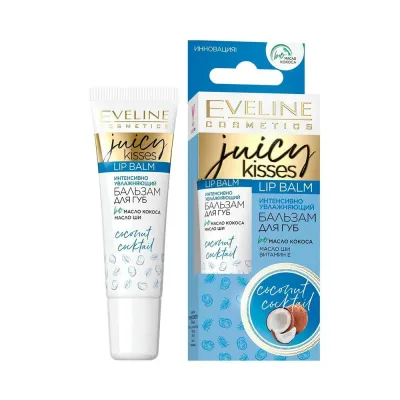 Lablar uchun balzam EVELINE JUICY KISSES COCONUT COCTAIL intensiv namlantirish 12 ML