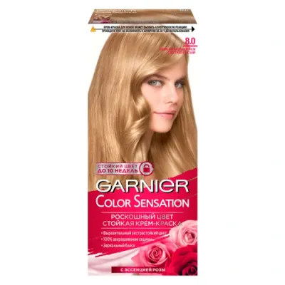 Garnier Color Sensation Garnier Стойкая крем-краска для волос Color Sensation, Роскошь цвета оттенок 8.0, Переливающийся светло-русый, 110 мл