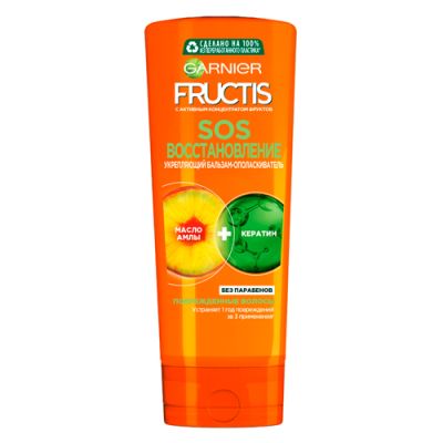 Garnier Fructis Укрепляющий бальзам для волос Фруктис, SOS Восстановление для поврежденных волос, с маслом амлы и кератином, 200 мл