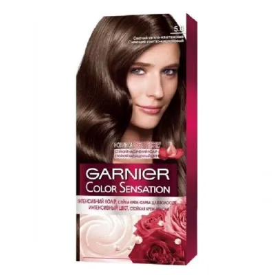Garnier Color Sensation soch bo'yog'i, ton 5.0, Jilolangan och kashtan