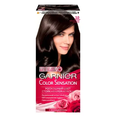 Garnier Color Sensation Garnier Sochlar uchun chidamli krem-bo'yoq Color Sensation Rang Hashamati, №3.0, Hashamatli kashtan, 100 ml