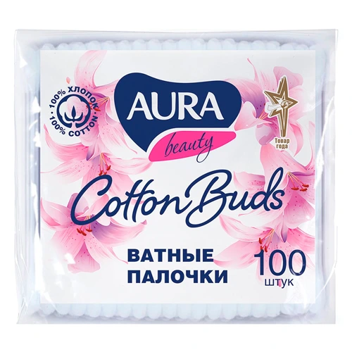 AURA Ватные палочки полиэтиленовые 100 шт