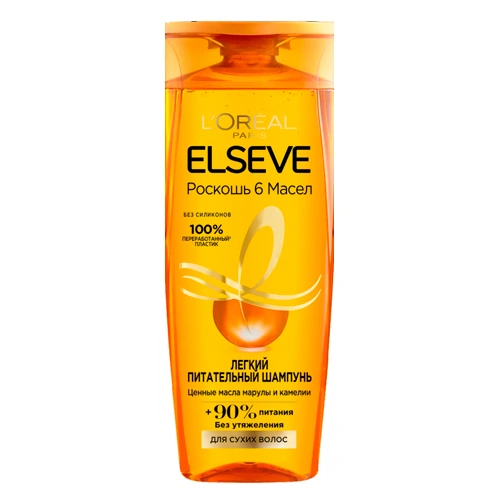Elseve L'Oreal Paris Elseve Питательный шампунь с маслами марулы и камелии Роскошь 6 масел для сухих волос, без силиконов, 400 мл